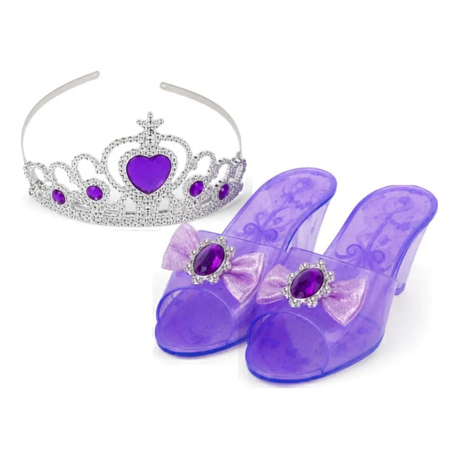 Set Infantil De Princesa Corona Con Zapatos Juguete Lila