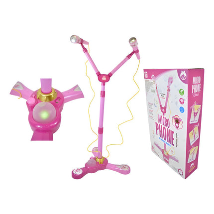 Microfono De Pie Doble Rosado 67-104cm  Rosa