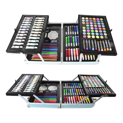 Valija Set Escolar De Arte Dos Niveles Celeste 136pcs
