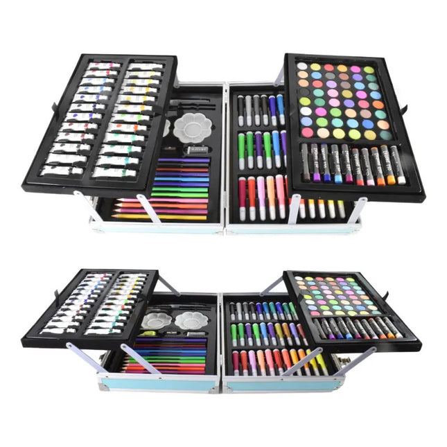 Valija Set Escolar De Arte Dos Niveles Celeste 136pcs