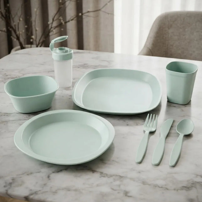 Set De Vajilla Plástica Para Camping 54 Piezas Verde Claro