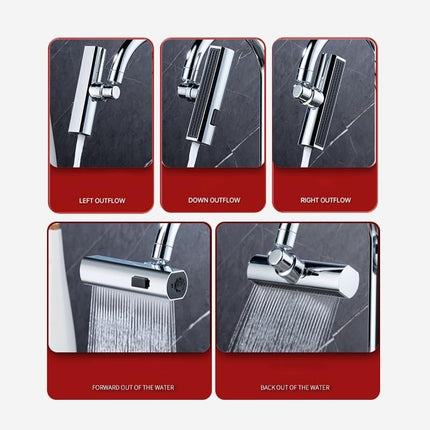 Cabezal Para Canillas Giratorio Universal De Baño 4 Modos Plateado Brillante
