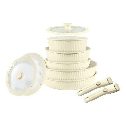 Juego De Ollas Antiadherente 9 Piezas Con Mango Removible Beige