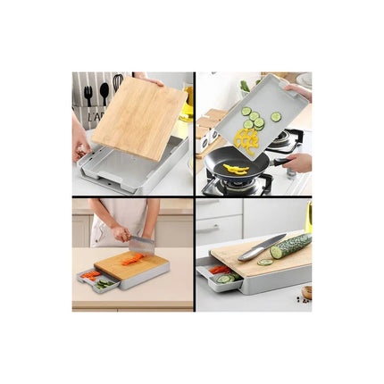 Tabla De Picar Cortar Con Depósito Tabla Madera Cocina V