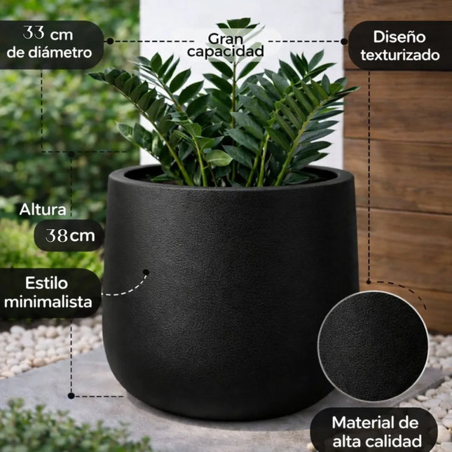 Maceta Alta Texturizada Negra 33x38cm. Cgt00237 Negro Cgt00237