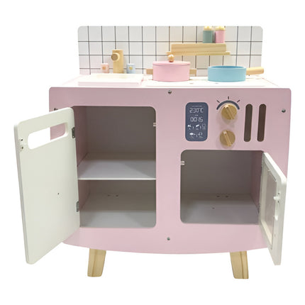 Cocina De Madera Con Accesorios 63x53x30.5cm. Juguete Rosado