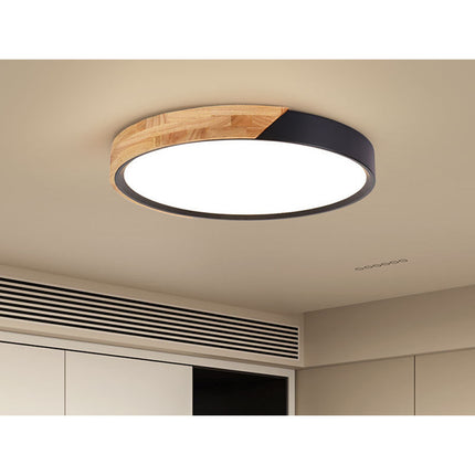 Plafon Led 27 Cm Metal Y Madera Luz Led Amarilla  Cálido Negro