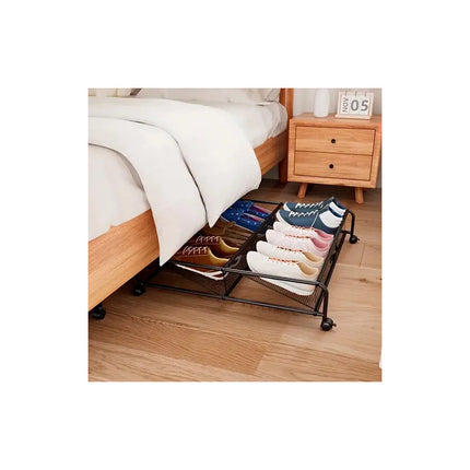 Zapatera Bajo Cama 6pares Organizador Calzados Metal Ruedas Negro