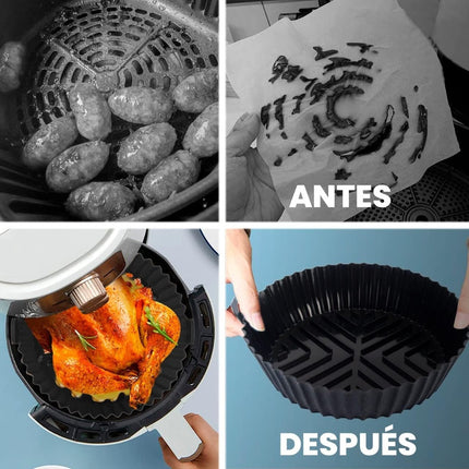 Sarten De Silicona  P/freidora Sin Aceite  Guantes Y Manija  Gris Oscuro