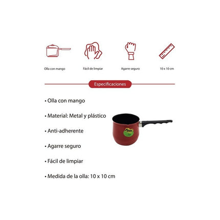 Olla Con Mango Antiadherente Agarre Seguro Rojo