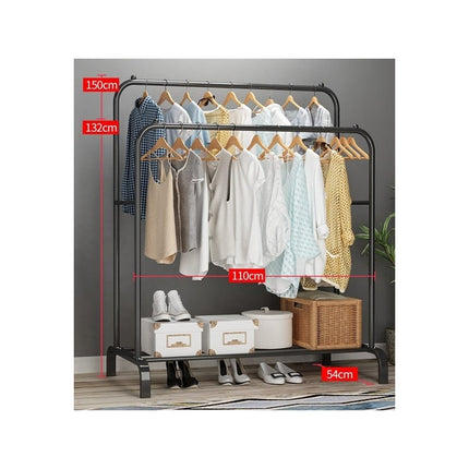 Perchero Doble Metal Organización Ropa Con Estanta Abajo Negro