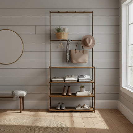 Estante Estanteria   Perchero Metal Y  Mdf Marrón