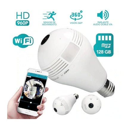 Camara Lampara Led 360 Hd Luz Audio Graba Seguridad Blanco