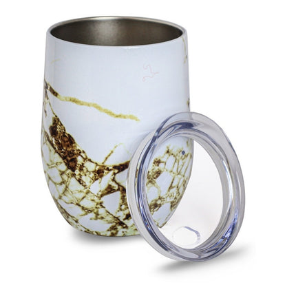 Mate Simil 320ml Acero Inoxidable C/tapa Marmol Blanco Gris