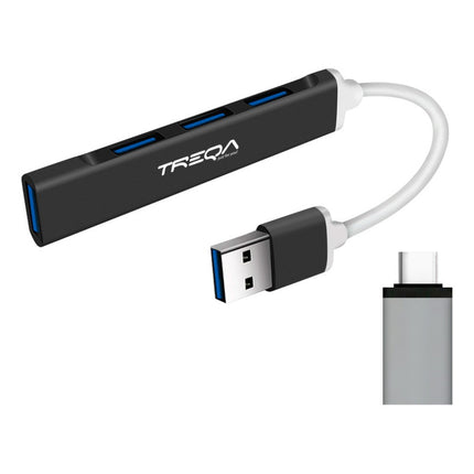 Hub Usb Treqa Con Adaptador Tipo C 4 Puertos Usb 3.0