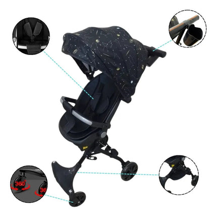 Coche Giratorio Y Plegable Para Bebé 360o Negro