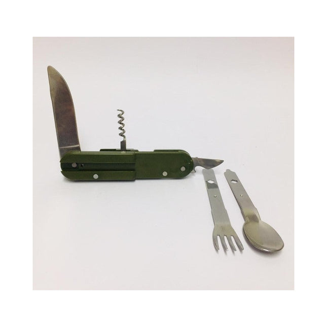 Navaja Con Tenedor Y Cuchara 5 En  1  Verde Oscuro