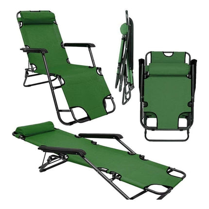 Silla Reposera Reclinable  De Lona Oxford Verde Verde