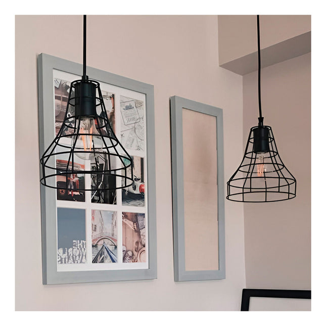 Lampara Colgar Vintage Jaula Metalica Negra Lh2316 X