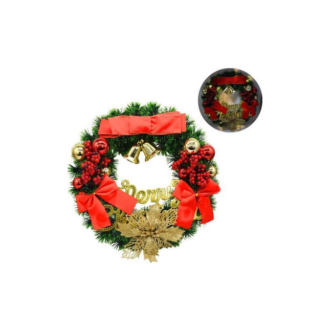 Adorno Colgante Corona De Navidad Con Luces 30 Cm Ccm00716 Verde