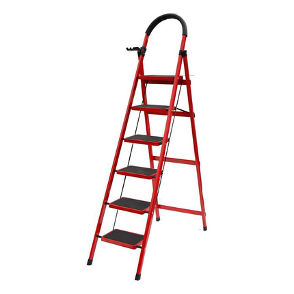 Escalera Plegable Roja Con 6 Escalones Anchos Antideslizante Rojo
