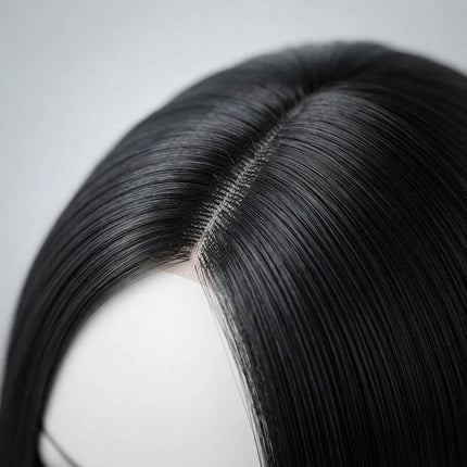 Peluca Larga Negra Lacia Tipo Morticia Negro Y Blanco
