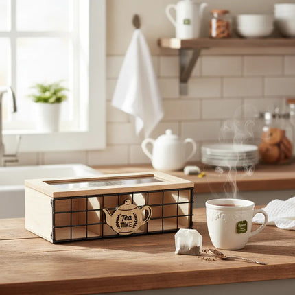 Caja De Madera Para Sobres Té 24x10x8cm Chw03885 Marrón Claro
