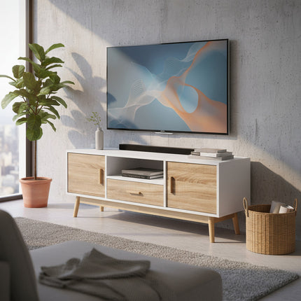 Rack Madera/melamina 120x40x49cm Blanco/natural Blanco