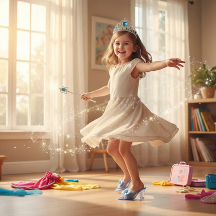 Set Infantil De Princesa Corona Con Zapatos Juguete Celeste