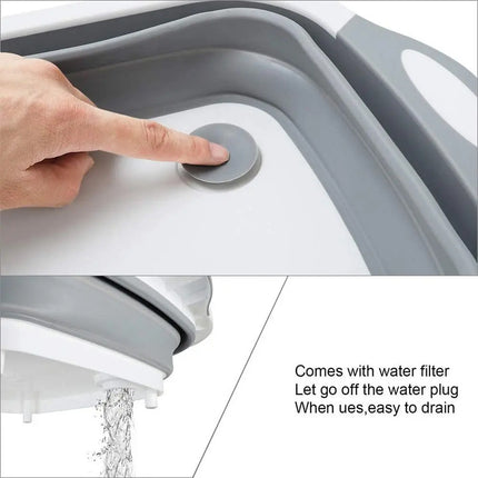 Tabla De Cortar Plegable, Con Bandeja De Plástico Y Silicona Gris Y Blanco