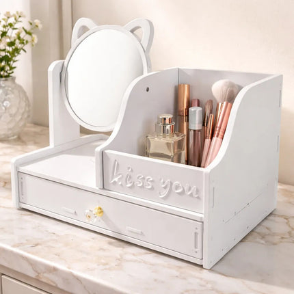 Organizador Cosmetico Madera Con Espejo Zy-2918 Blanco