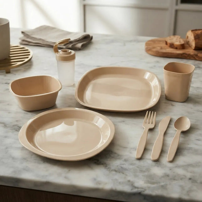 Set De Vajilla Plástica Para Camping 54 Piezas Beige