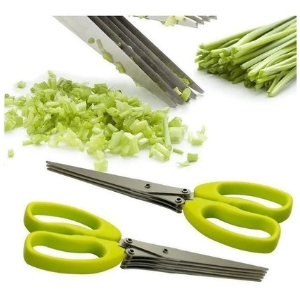 Tijera Para Hierbas 5 Cortes Simultáneos Acero Inoxidable  Verde