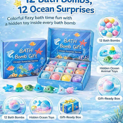 Bombas De Baño X12 Unidades  Con Sorpresa Azul Claro