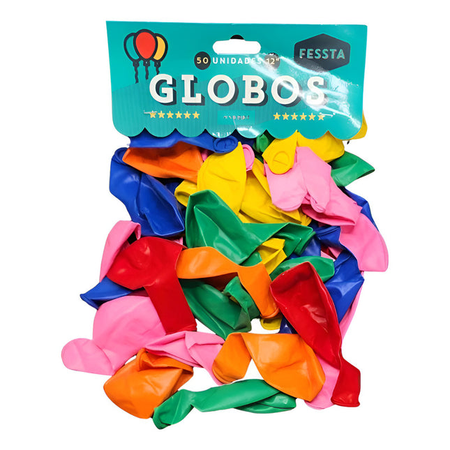 Set X 50 Globos Lisos Multicolores 12 Pulgadas Multicolor