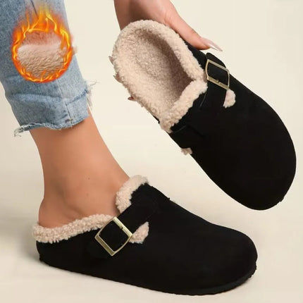 Pantuflas Zuecos De Corderito Cgs00750/1/2 Negro Con Hebilla Decorativa 363636