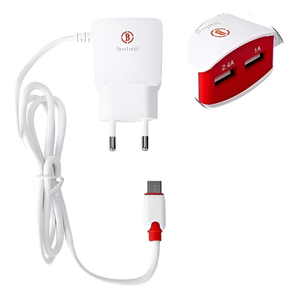 Cargador Micro Usb V8 De 220 V 2,4 A 2 Usb Blanco