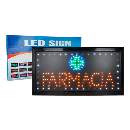 Cartel Led Farmacia 48 X 25 Cm Negro