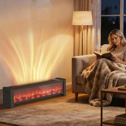 Calefactor Barra Efecto Fuego Con Control Remoto Negro