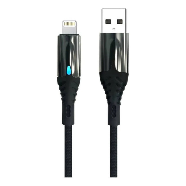 Cable Reforzado De Carga Rapida  Lightning Con Luz Led Negro