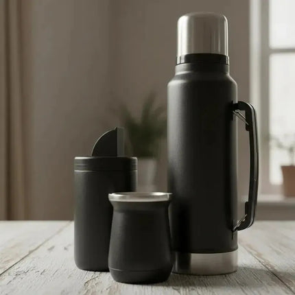 Set Termo + Mate Con Tapa + Yerbera Diseño Moderno Aleatorio