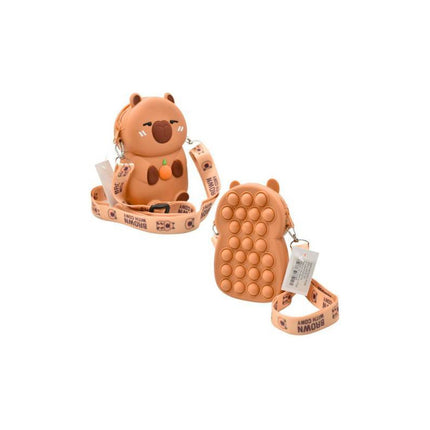 Monedero Colgante Con Pop It Carpincho Capibara Marrón Liso