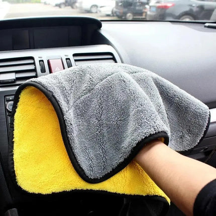 Paño En Microfibra Gruesa Lavado Secado Auto 60 X 30 Cm Amarillo Y Gris