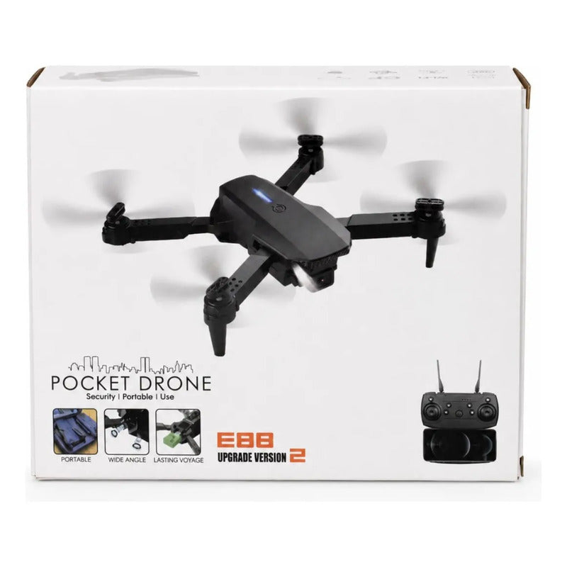 Drone plegable E88 con brazos extendidos, color negro