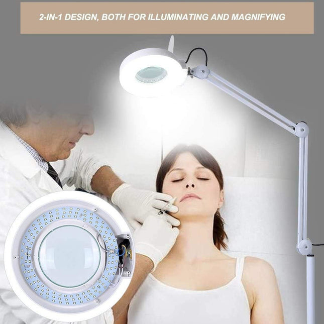 Lampara Aro Led Lupa Tipo Araña De Pie -c811 Blanco Blanco