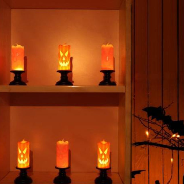Vela Led Halloween A Pilas Con Soporte Naranja