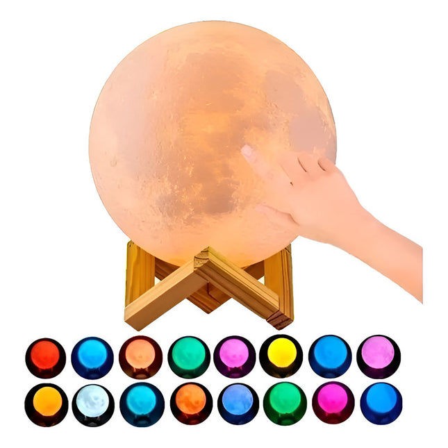 Veladora Rgb Luna Lampara Con Base De Madera 12cm Diametro Rgb Rgb