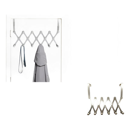 Perchero Acero Inoxidable Extensible Sobre Puerta, 6 Ganchos Plateado