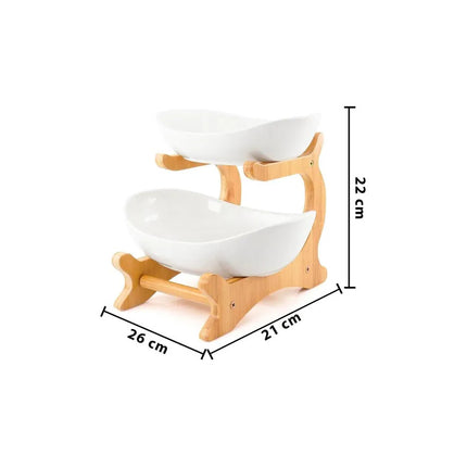 Frutero Bandeja 2 Niveles Con Base De Bambú Blanco