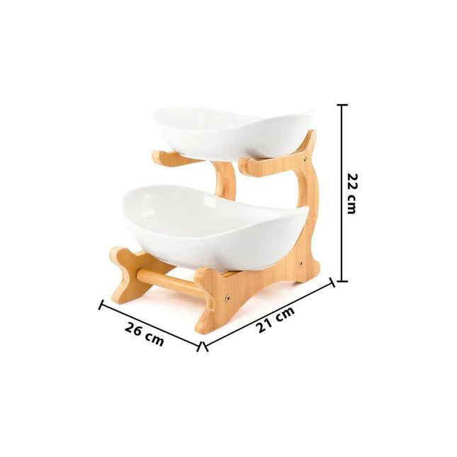 Frutero Bandeja 2 Niveles Con Base De Bambú Blanco